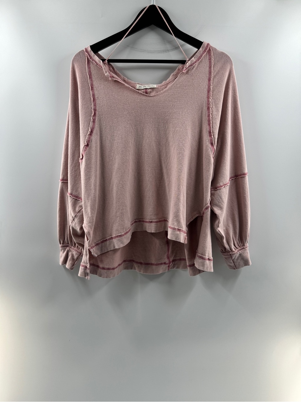 Free People Wish I Knew Tee Mauve Oversized Raw Seam Top XS